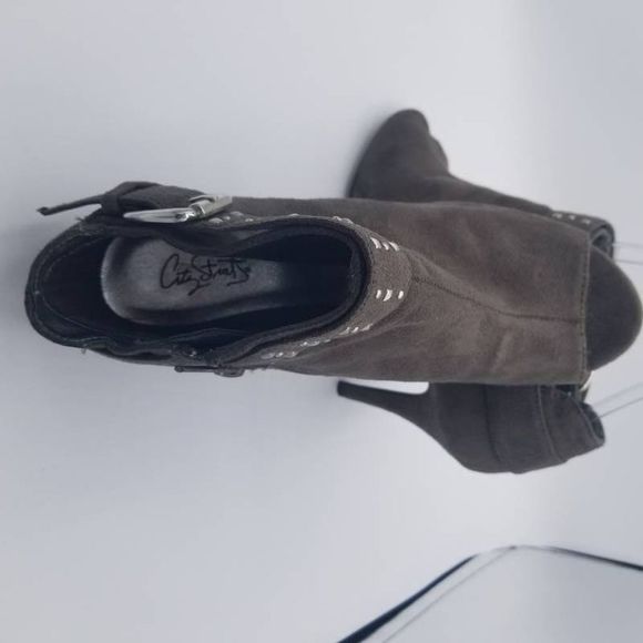 City Streets Womens Ankle Boots Booties Gray Open Toe Zip Slim Heels Studded 7 M - Picture 8 of 8